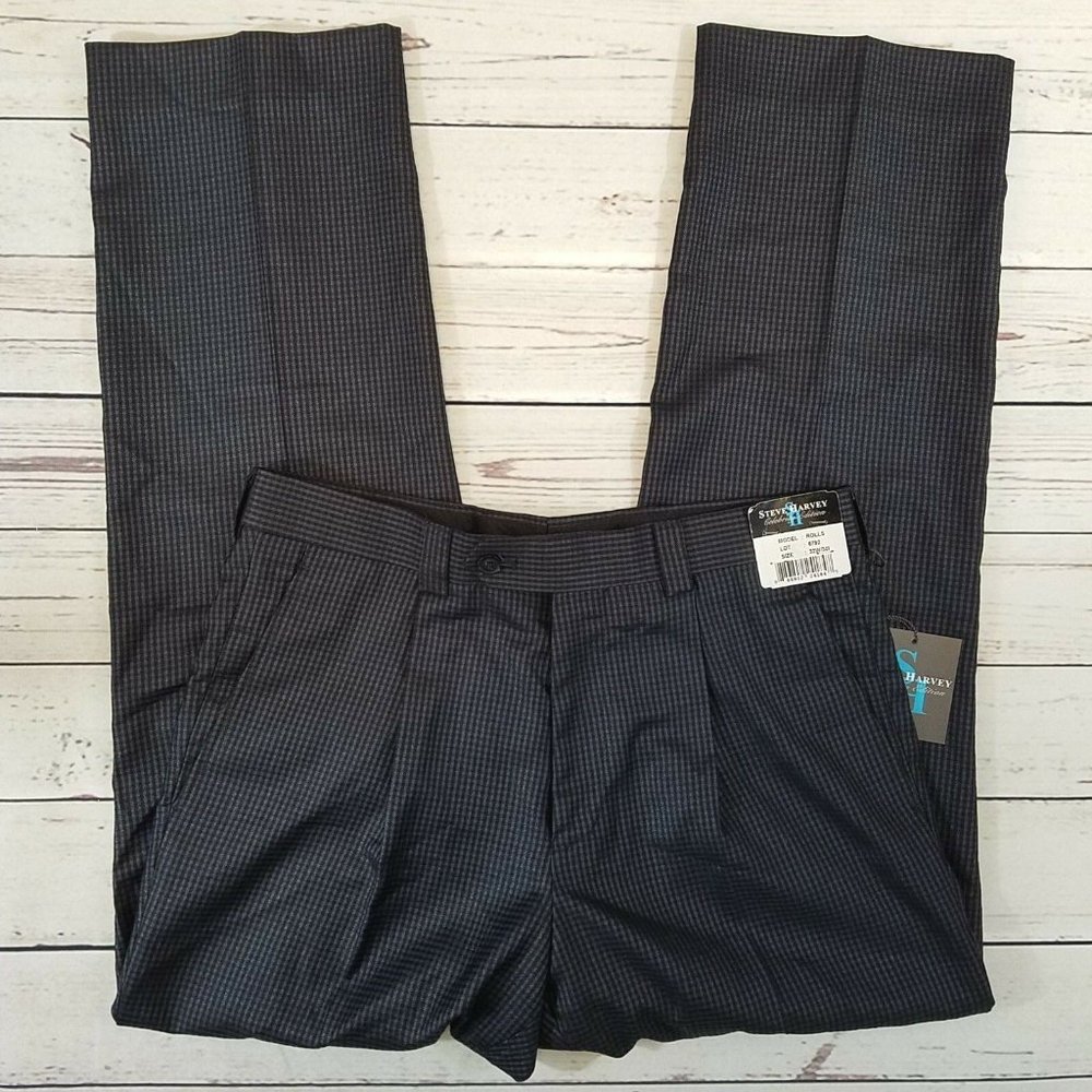 Steve Harvey Celebrity Edition Rolls Charcoal Check Pleated Pants 32X30